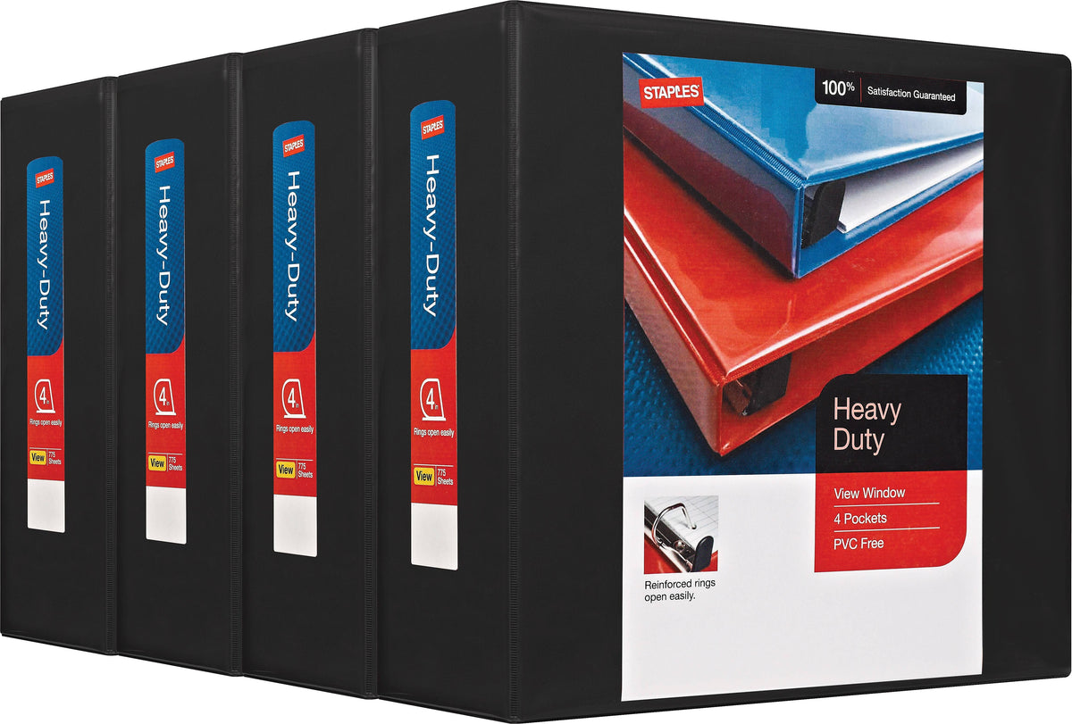 Heavy-Duty View Binder with 4 D-Rings, Black D17699
