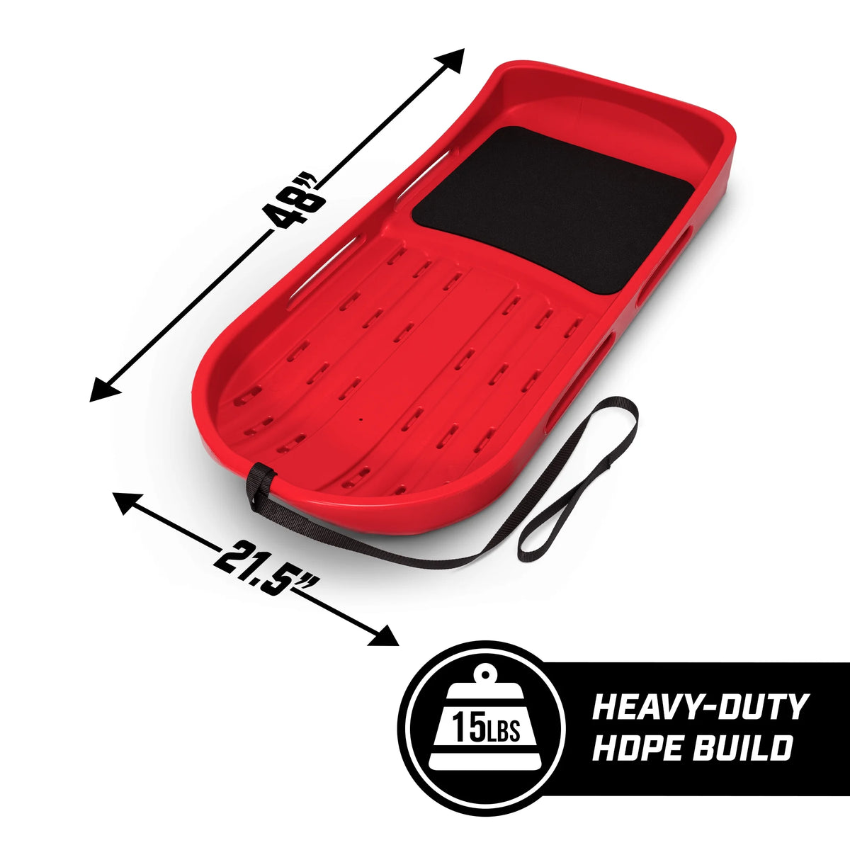 Red Snow Sled with Pull Strap and Padded Seat O77051