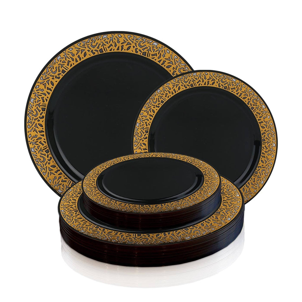 White with Gold Rim Disposable Plastic Salad Plates, 120 Pcs T80550