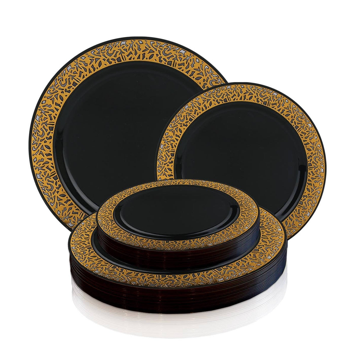 White with Gold Rim Disposable Plastic Salad Plates, 120 Pcs T80550