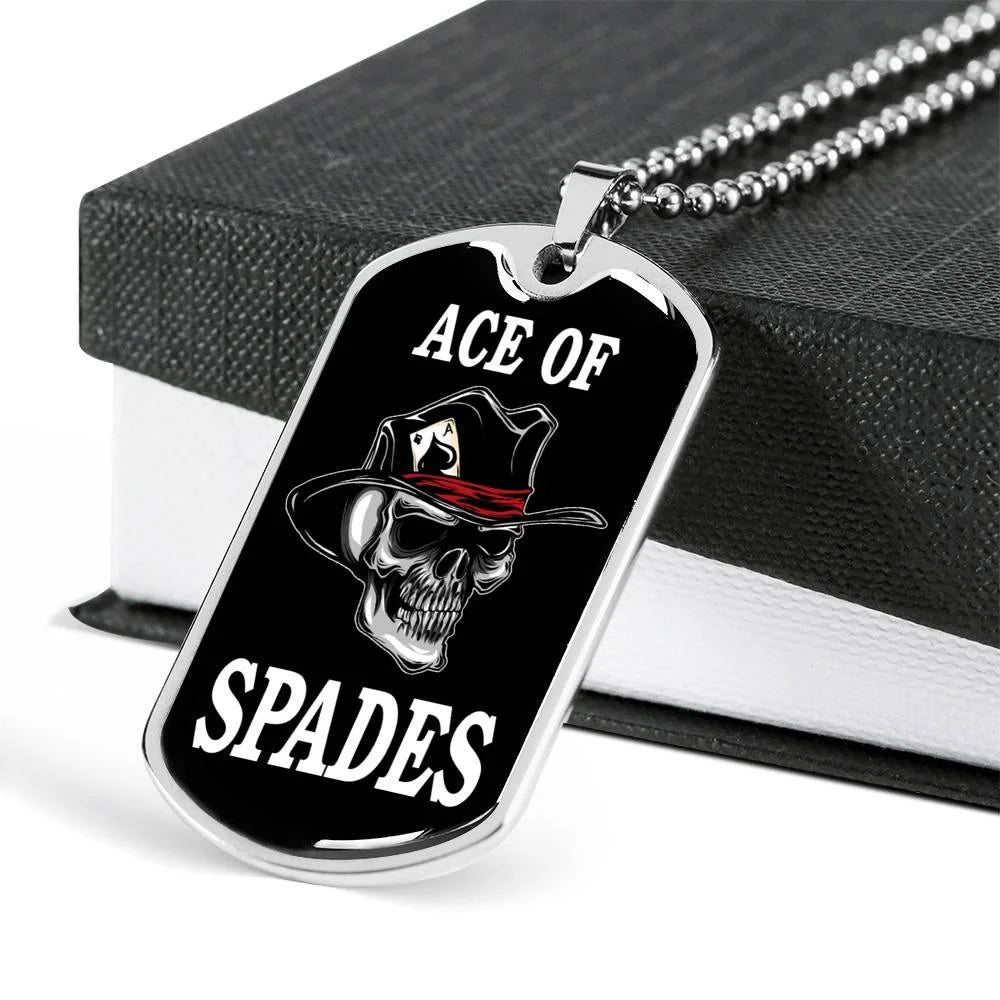 Skull Dog Tag Stainless Steel or 18k Gold 24" Chain I4689