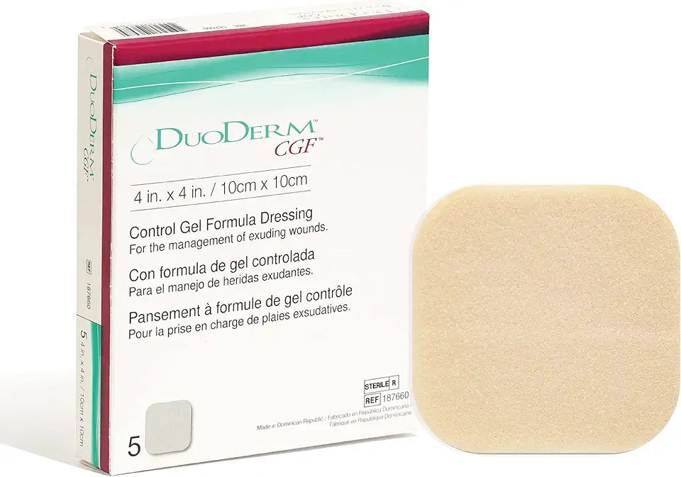 4"x4" Hydrocolloid Sterile Adhesive Dressing, Latex-Free, Waterproof, Beige, 5ct Box (2 Pack) P8645