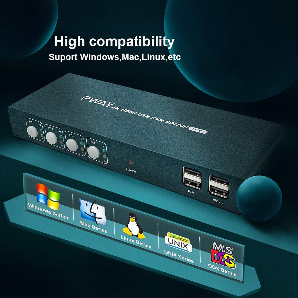 4 Port HDMI KVM Switch 4K@30Hz USB 2.0 with Cables T24633