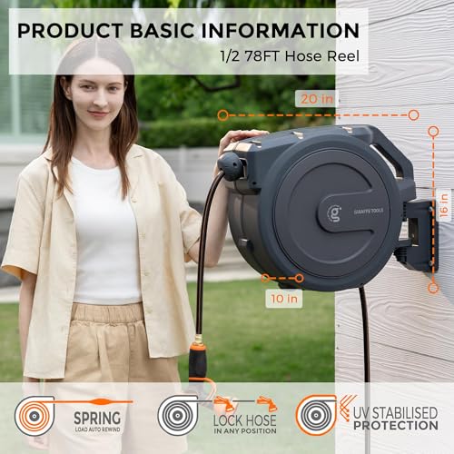 Heavy Duty Retractable Garden Hose Reel 1/2'' 78ft Wall Mounted A35768