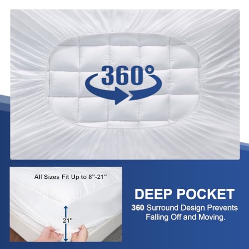Twin XL White Extra Thick Mattress Topper with 8-21 Inch Deep Pocket Y194694