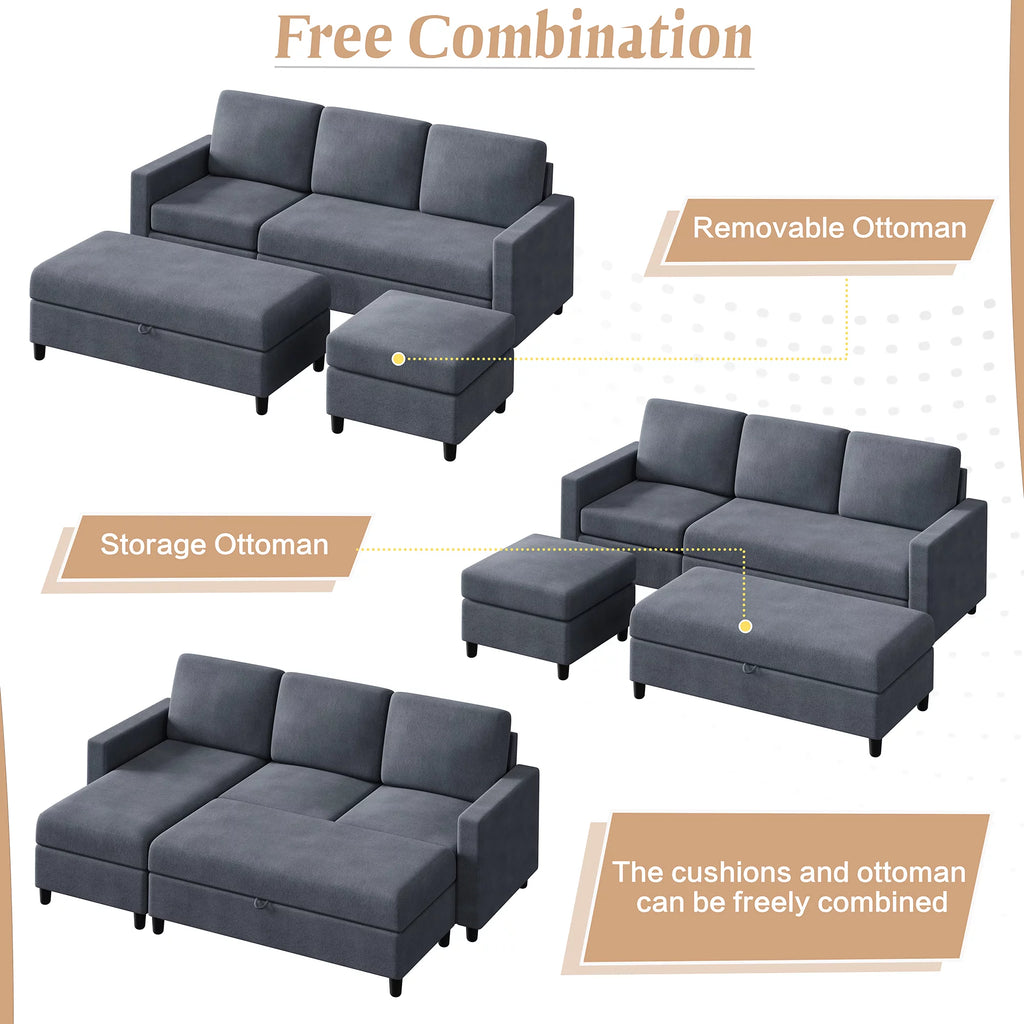 L-Shaped Convertible Sectional Sofa with Storage Ottoman I20500