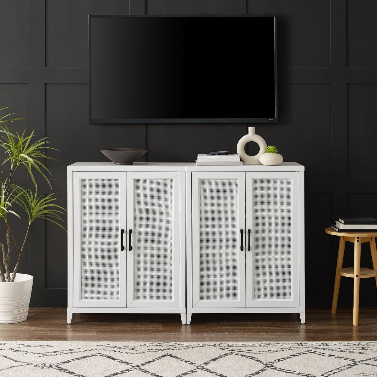 White 2Pc Media Storage Cabinet Set Q592