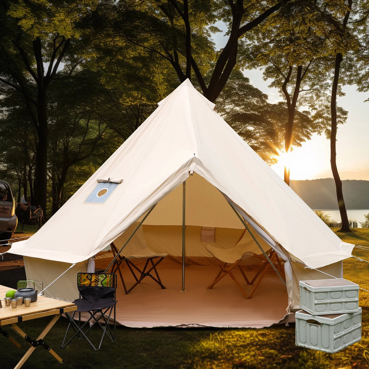 Cotton Canvas Bell Tent with Stove Jack, 4 Season, 5M, Green B8187