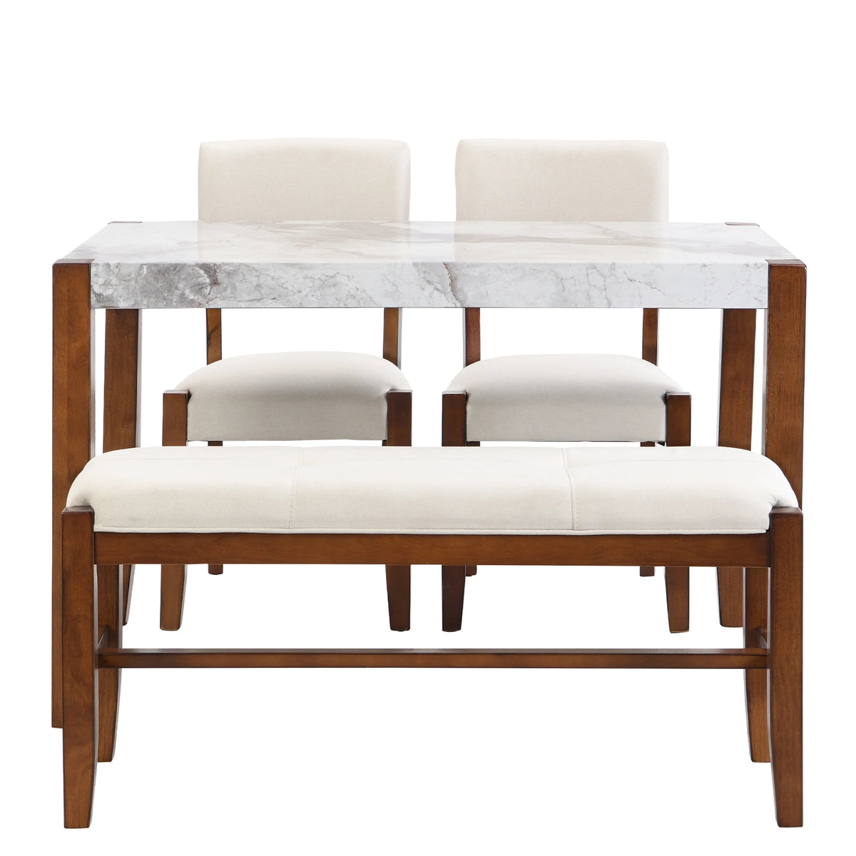 4-Piece Dining Furniture Set with Faux Marble Table and 2 Upholstered Chairs & Bench J4636