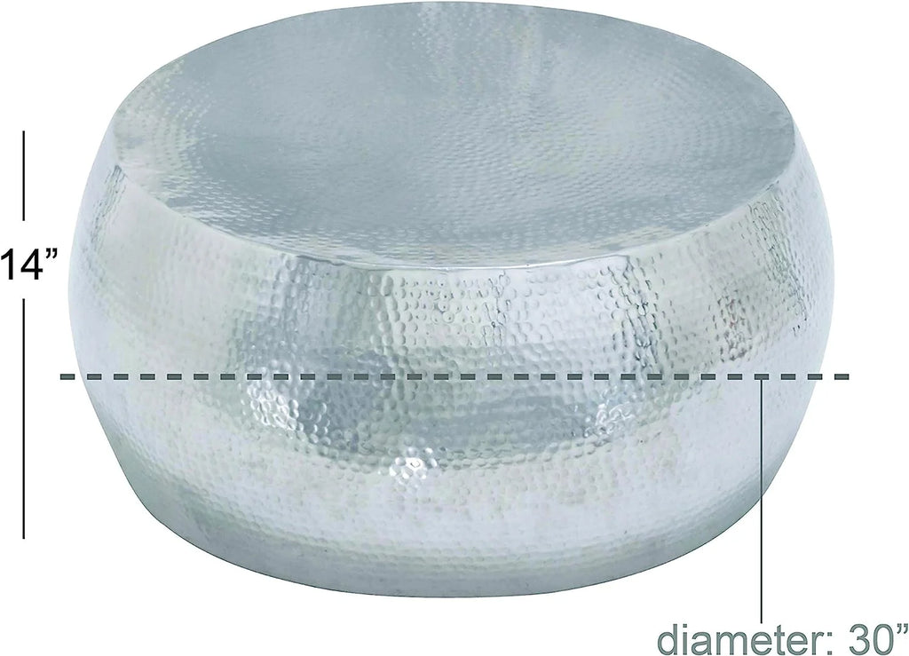 Aluminum Drum Shaped Coffee Table with Hammered Design V14930