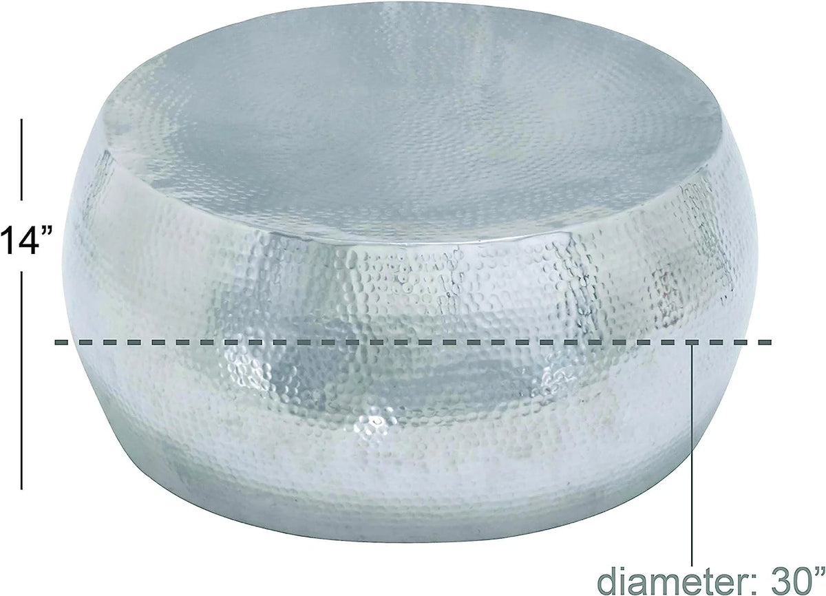 Aluminum Drum Shaped Coffee Table with Hammered Design V14930