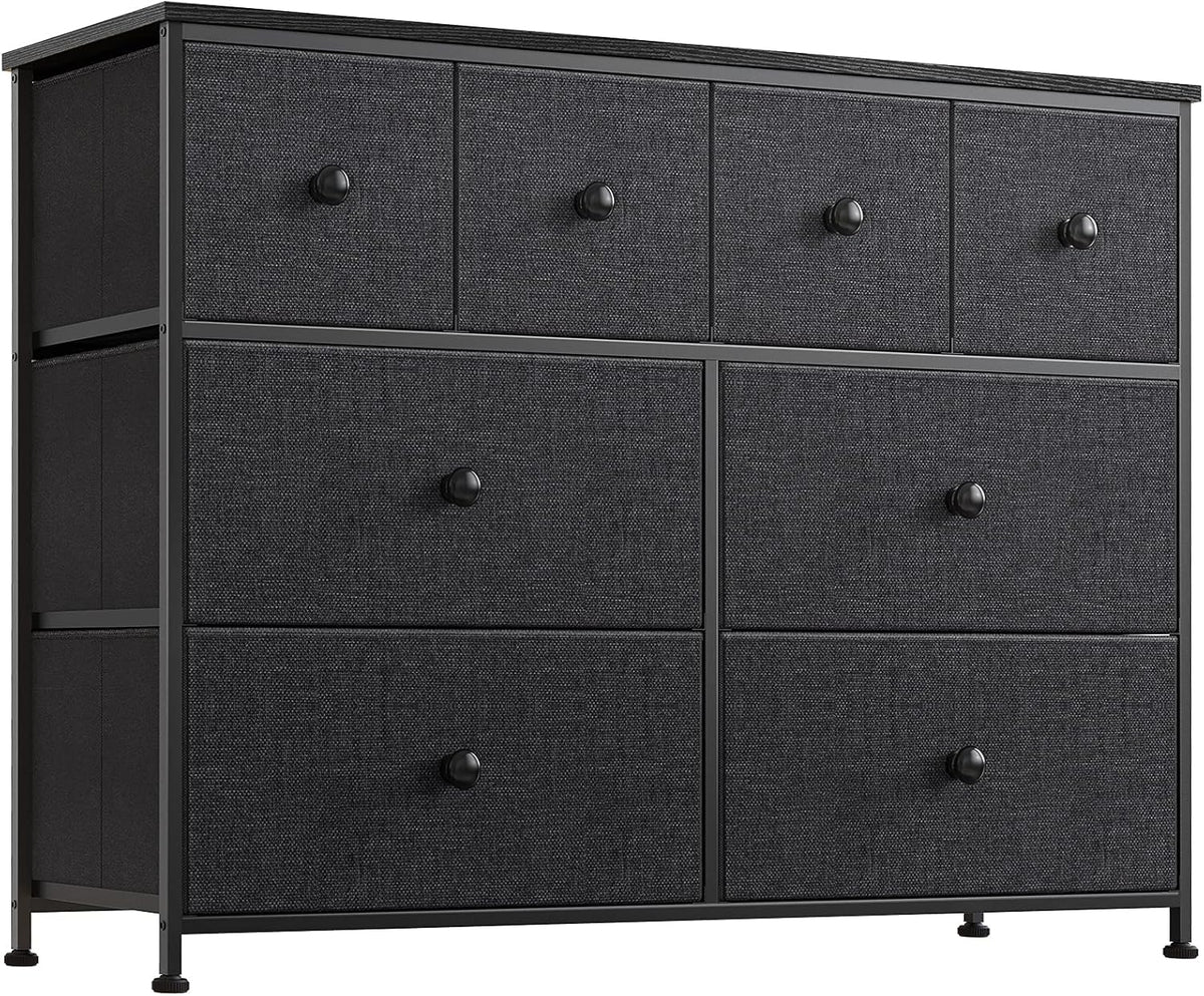 Black Gray 8 Drawer Steel Frame Wooden Top Dresser Y539600