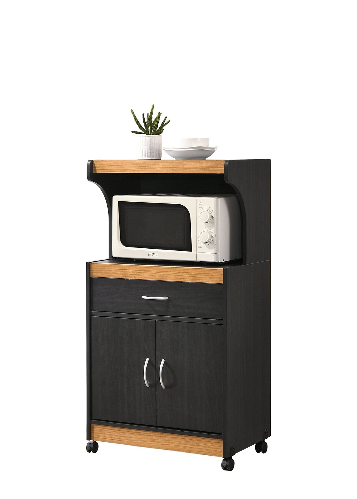 Black-Beech Microwave Kitchen Cart D804