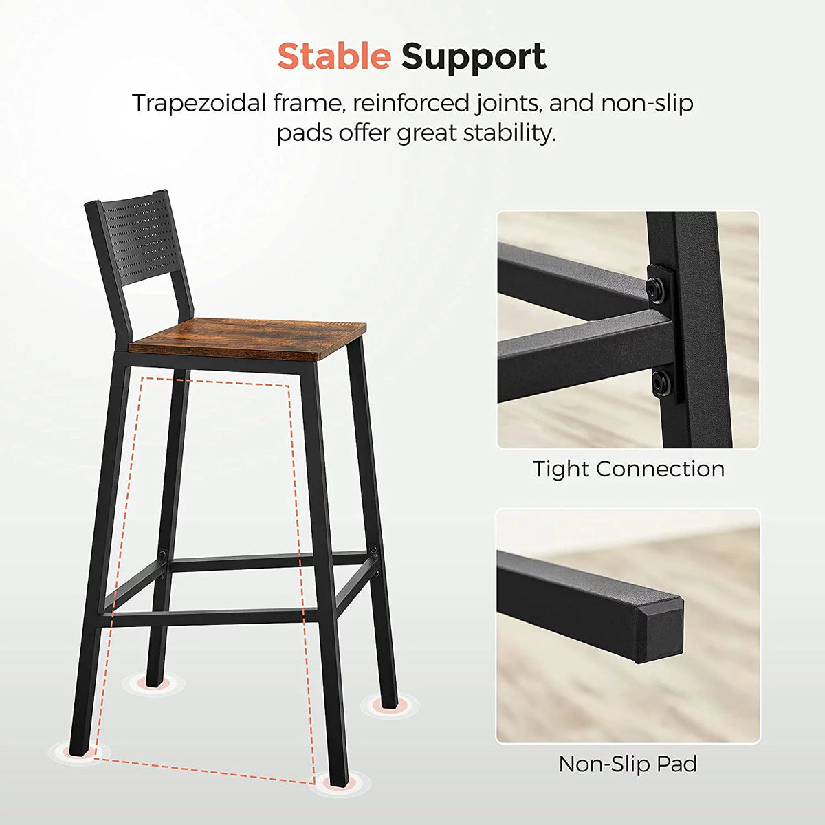 Set of 2 Bar Stools with Backrest K12149
