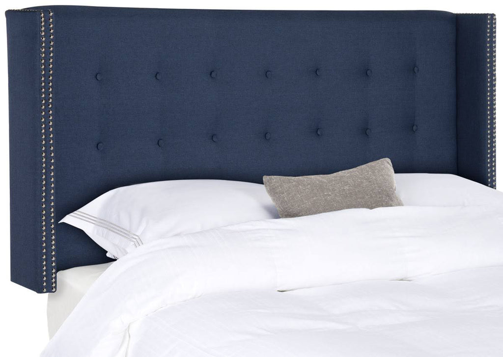 Navy Linen Tufted Winged Headboard Queen B21887