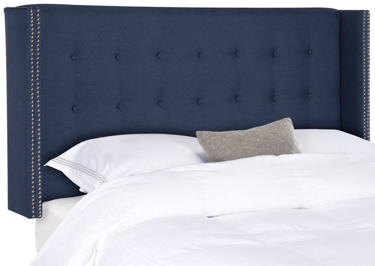 Navy Linen Tufted Winged Headboard Queen B21887