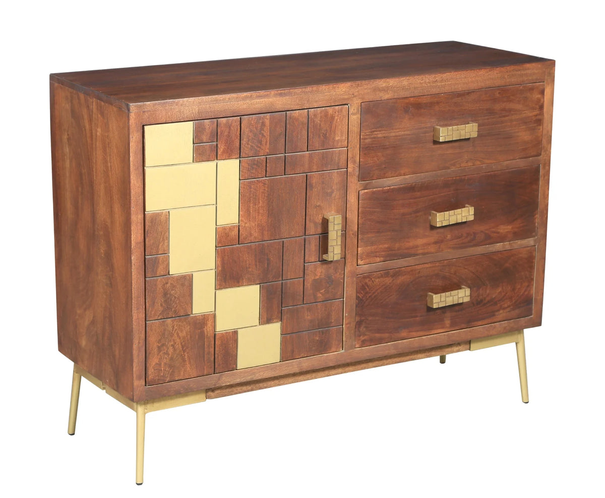 Recycled Mango Wood Cabinet with 1 Door, 3 Drawers A872694