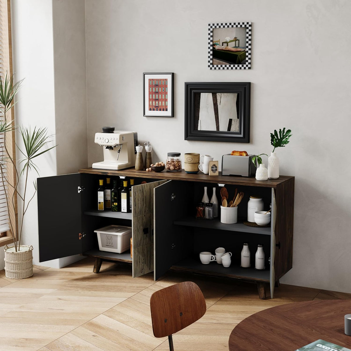 4-Door Wood Cabinet with Adjustable Shelves J74785