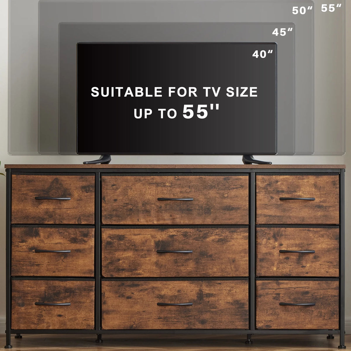 Black 9 Drawer Wide Dresser TV Stand S947647
