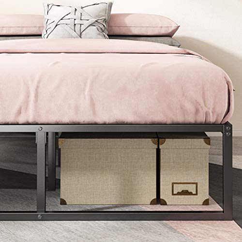 14 Inch Metal Platform Bed Frame, Steel Slat Support, Black, Full U711