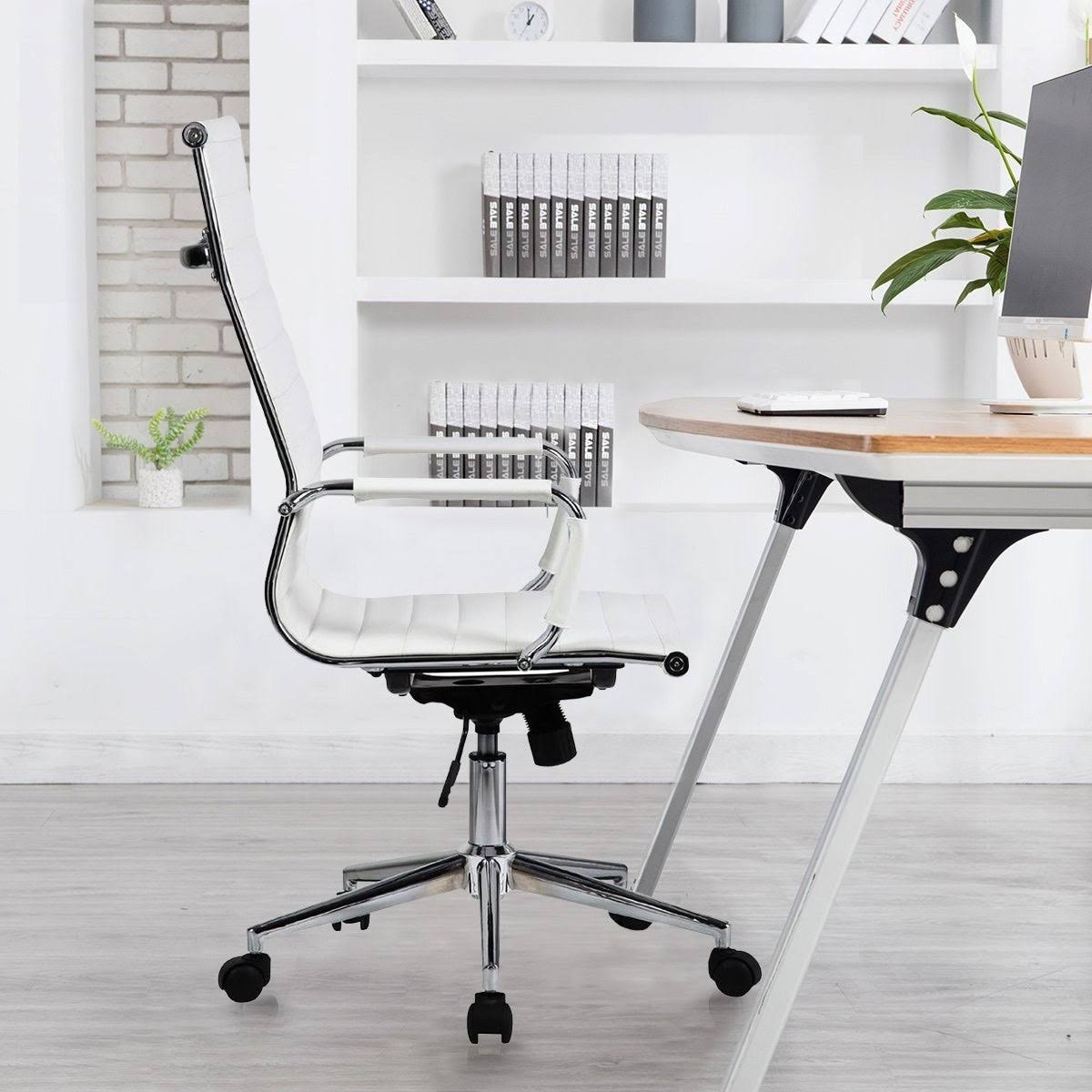 White Ergonomic High Back PU Leather Swivel Office Chair U19858