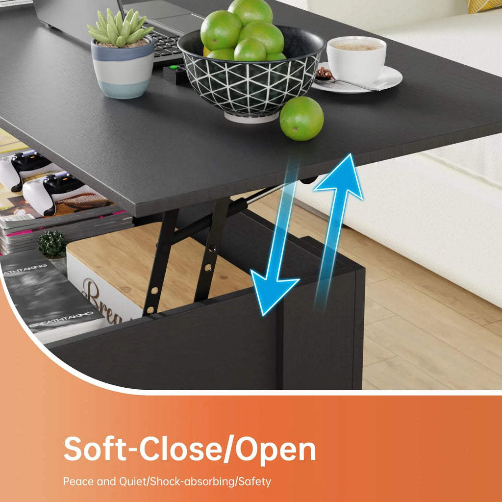 Lift Top Coffee Table with Hidden Compartment and Storage Shelf 47.2in Black P5988