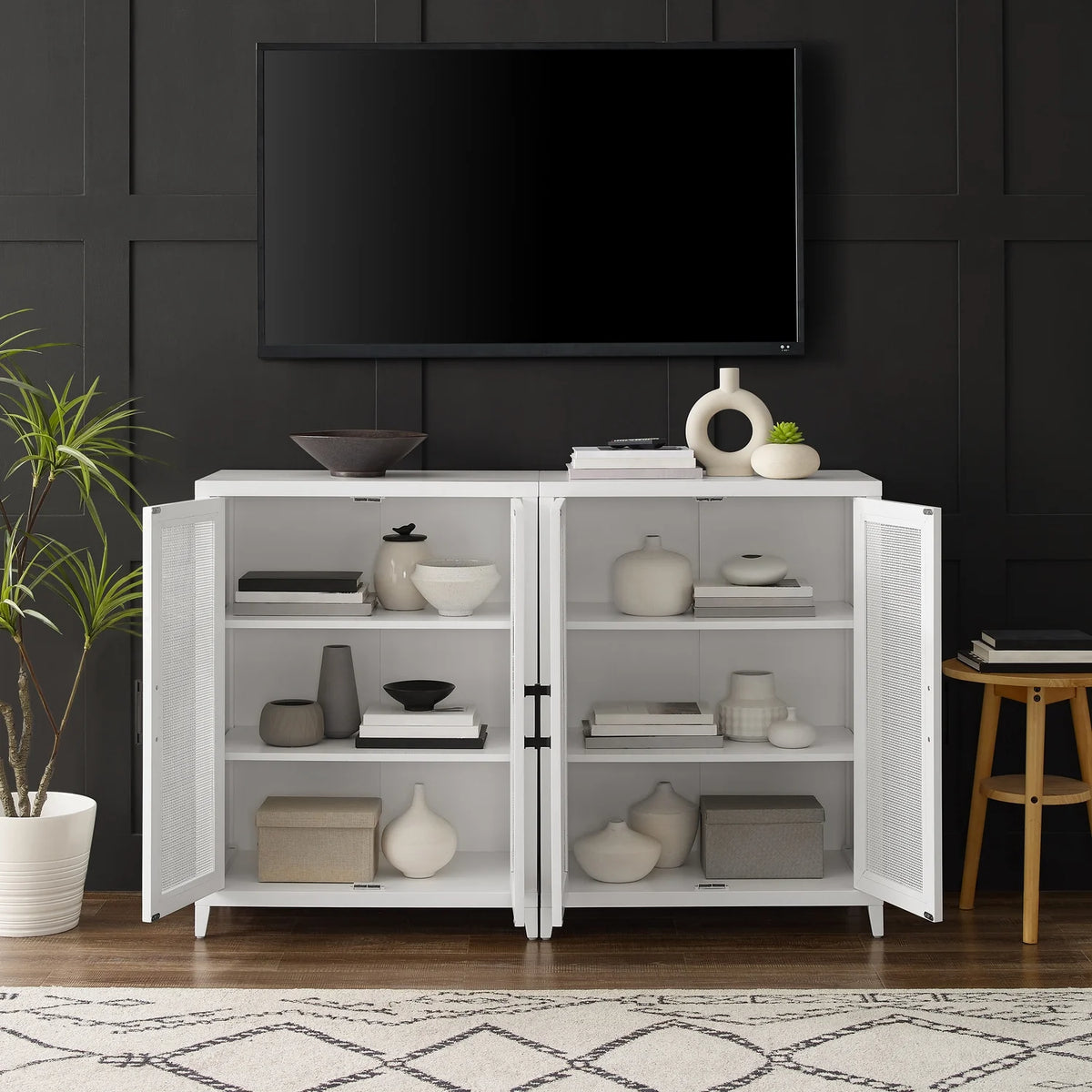 White 2Pc Media Storage Cabinet Set Q592