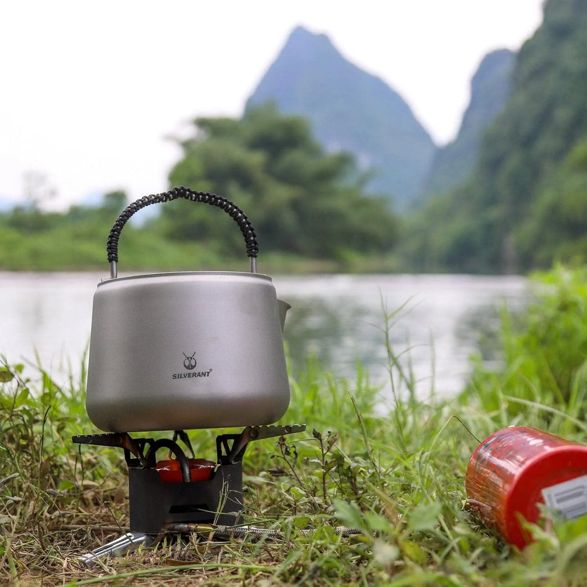 Titanium Camping Kettle with Lid Folding Bail Handle 1200ml J88465