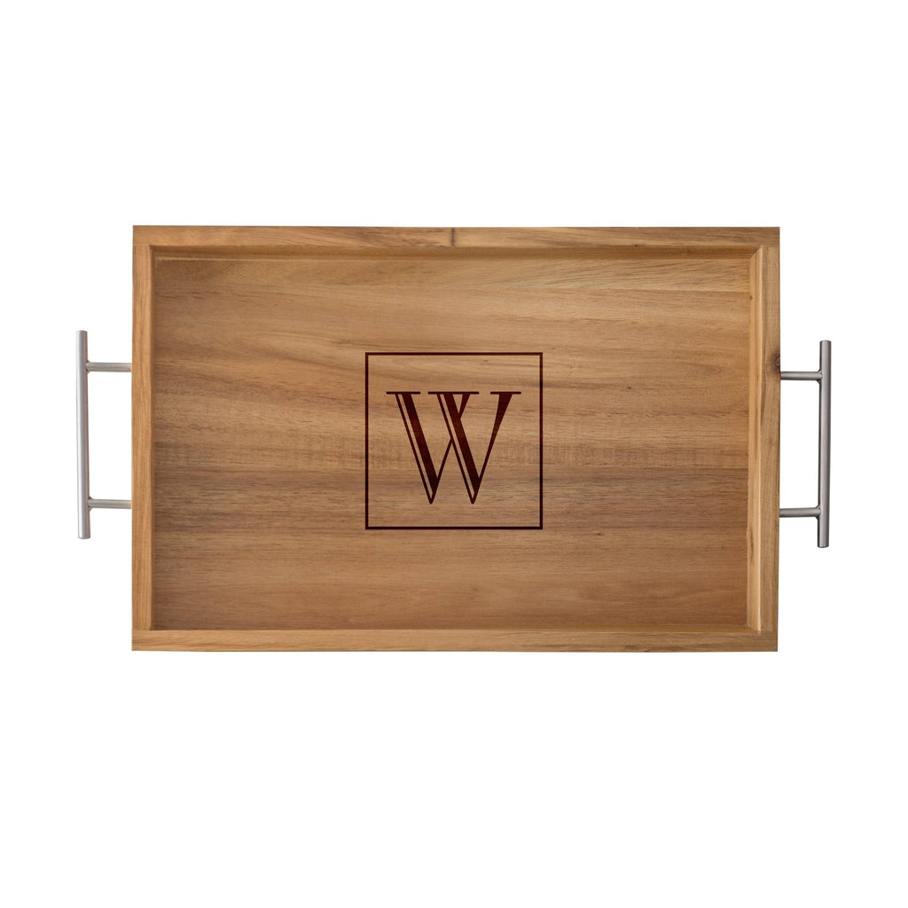 Acacia-wood Tray with Metal Handles Y4005