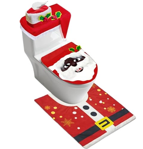 Black 4 Pcs Christmas Toilet Seat Cover Set Q6802