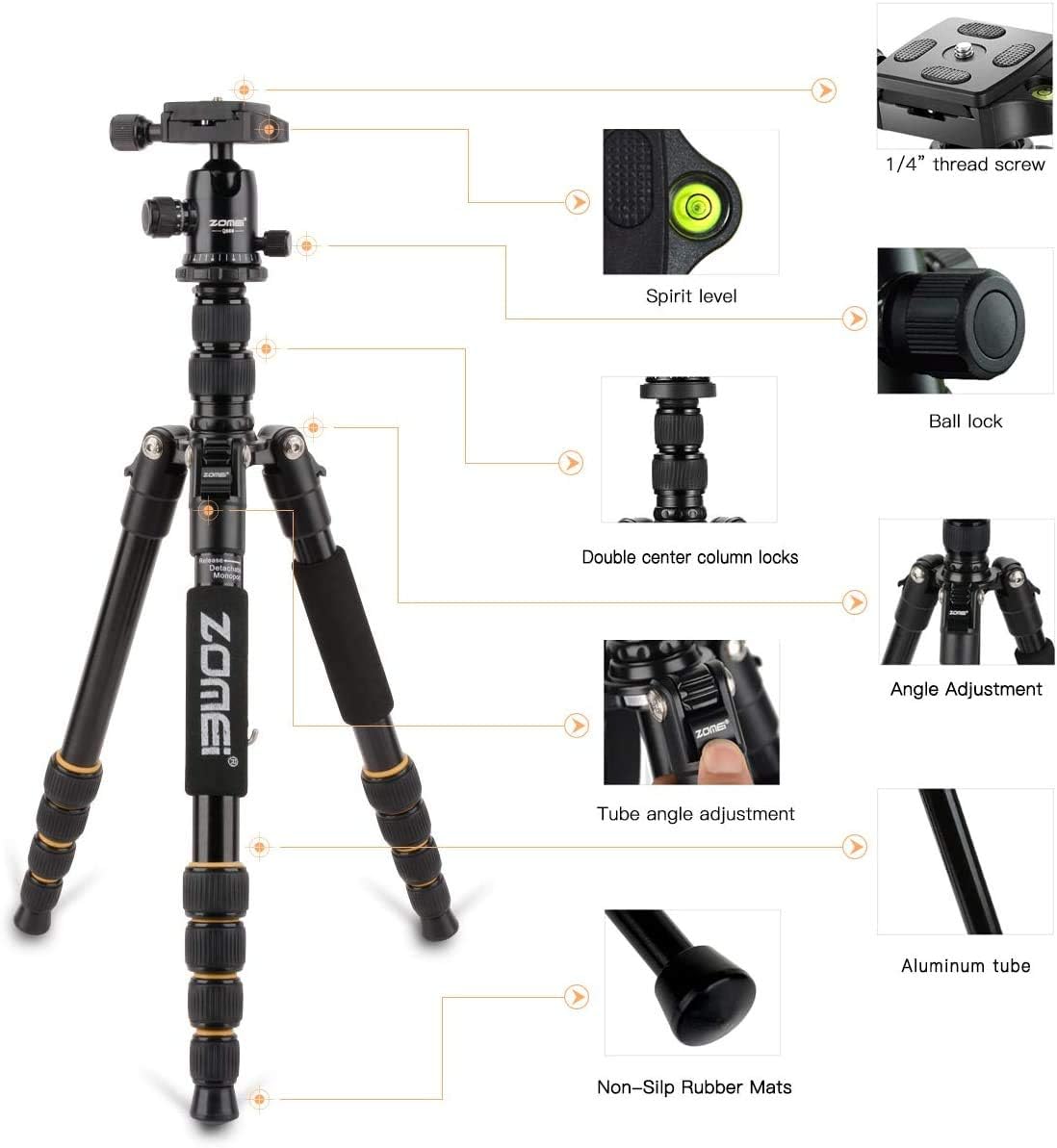 Camera Tripod with Ball Head Quick Release Plate and Carrying Case Y706011