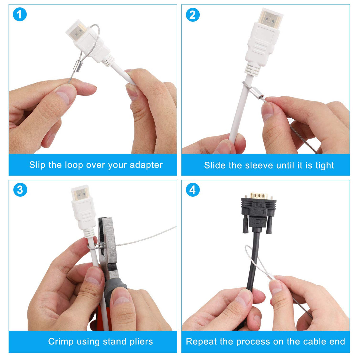 Cable Adapter Tether 20 Pack, 12 inch Universal Adjustable Security Wire Tether with Nylon Coating W40424