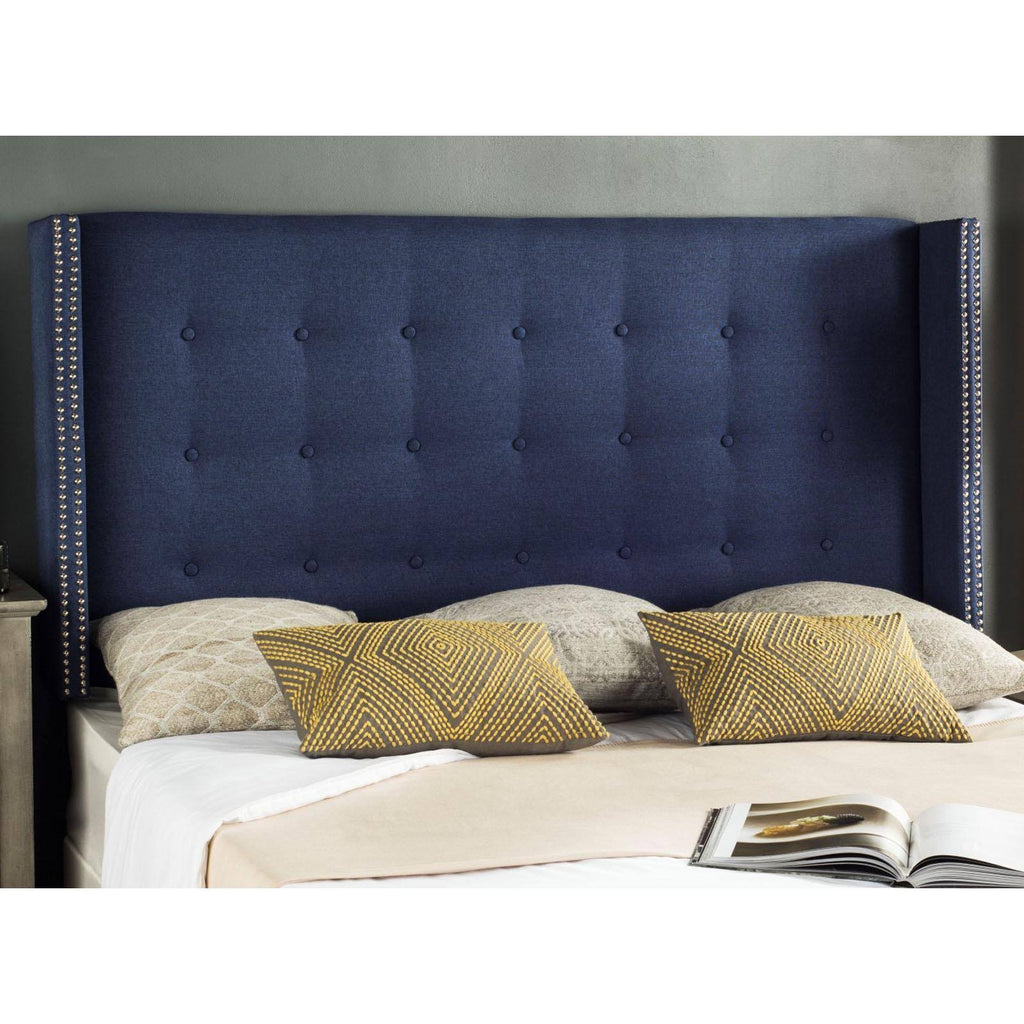 Navy Linen Tufted Winged Headboard Queen B21887