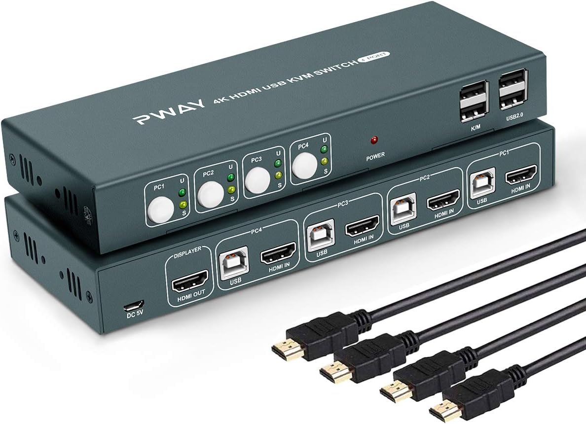 4 Port HDMI KVM Switch 4K@30Hz USB 2.0 with Cables T24633