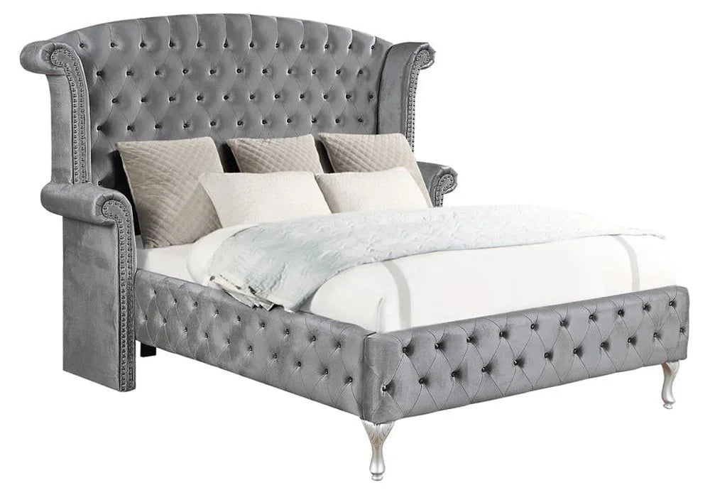Gray Tufted Velvet Upholstered King Bed G893