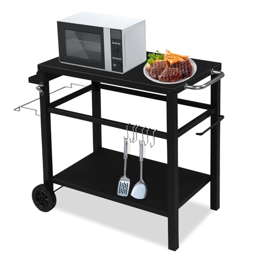 Grill Cart Table with Wheels, 32.7”x 20” Metal Top H5798