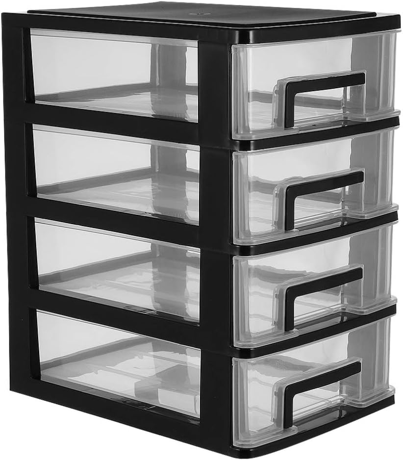 Black and Transparent 4 Layer Plastic Drawer Cabinet I2144