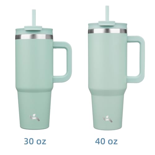 40 oz Insulated Stainless Steel Tumbler with Handle and 2 Straws H384899
