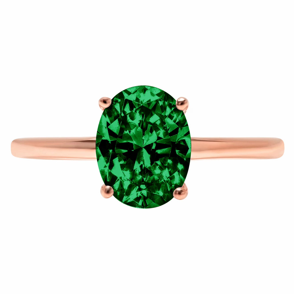 Oval Cut Green Simulated Emerald Solitaire Ring S189954