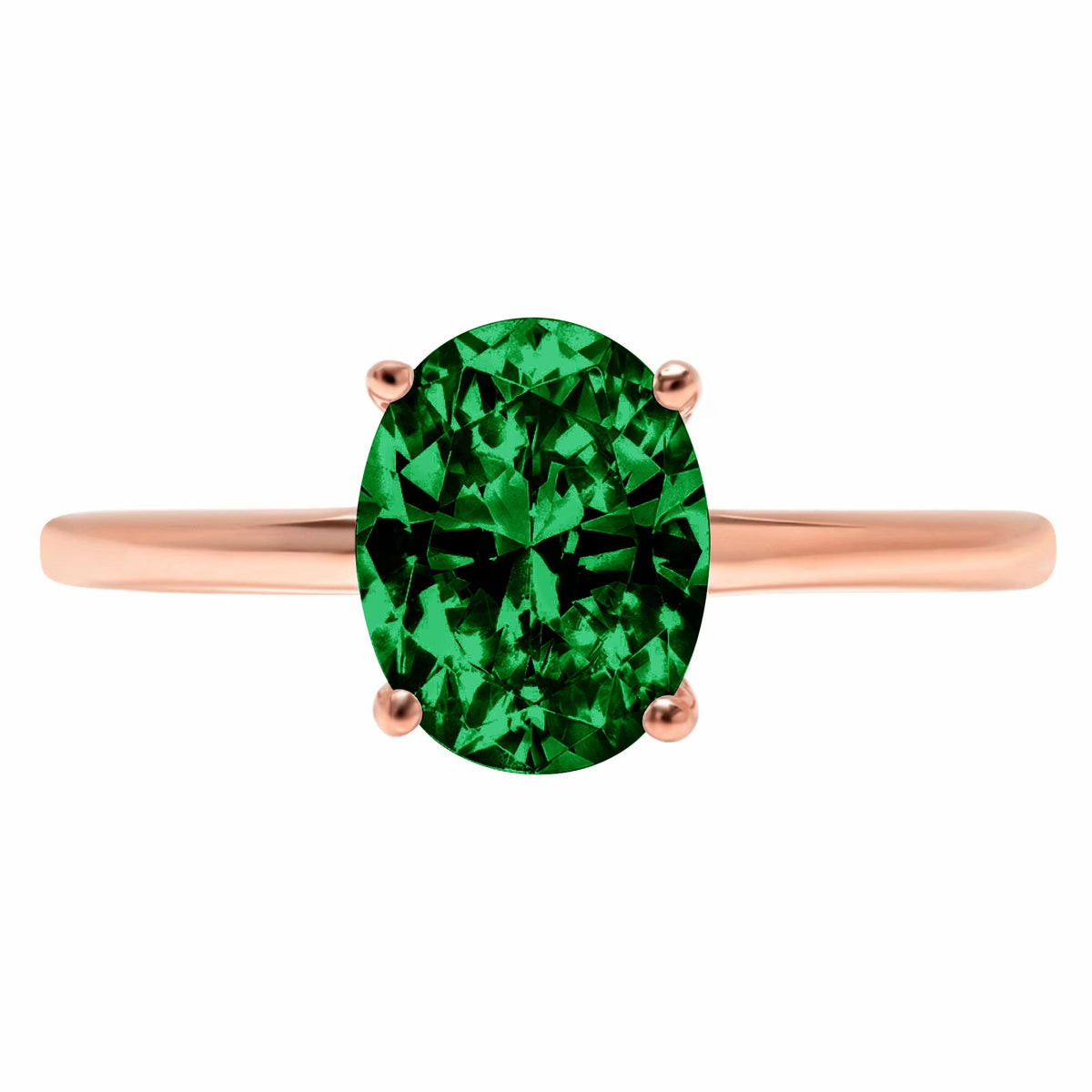 Oval Cut Green Simulated Emerald Solitaire Ring S189954