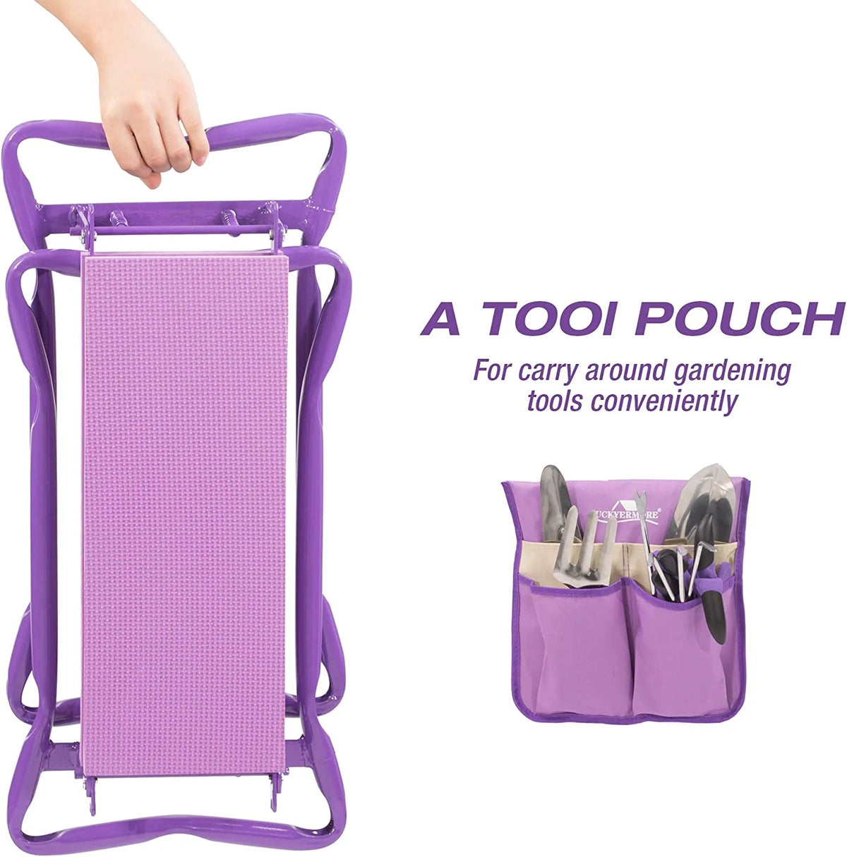 Garden Kneeler and Seat Stool Folding Bench with Tool Pocket and Kneeling Pad L1515