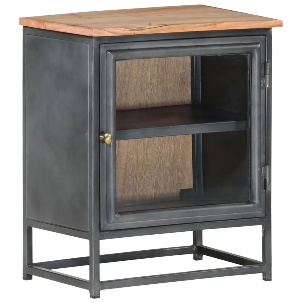 Gray Acacia Wood Bedside Cabinet with Glass Door M660678