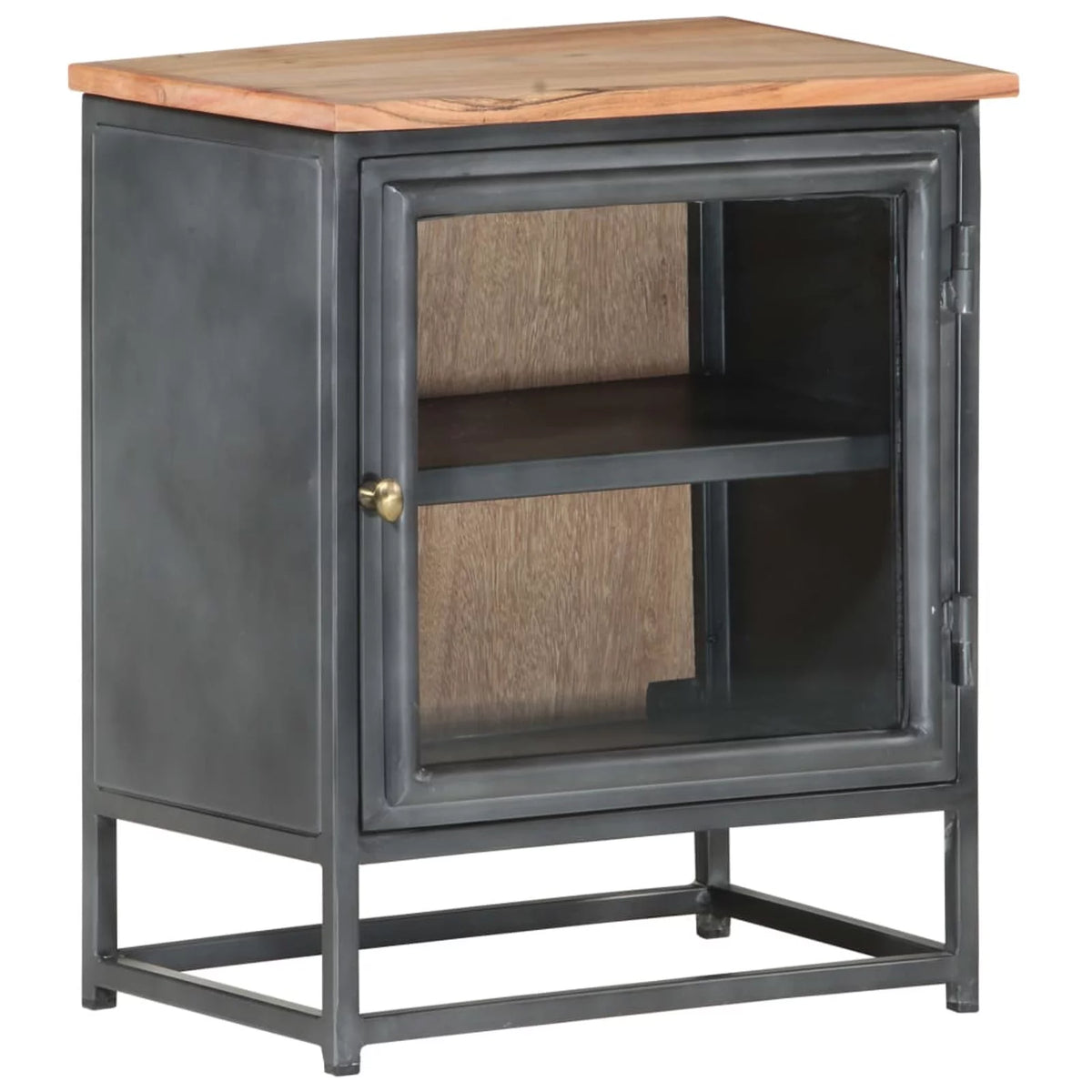 Gray Acacia Wood Bedside Cabinet with Glass Door M660678