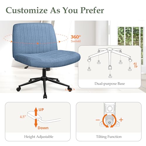 Beige Armless Criss Cross Office Chair with Wheels Q596727