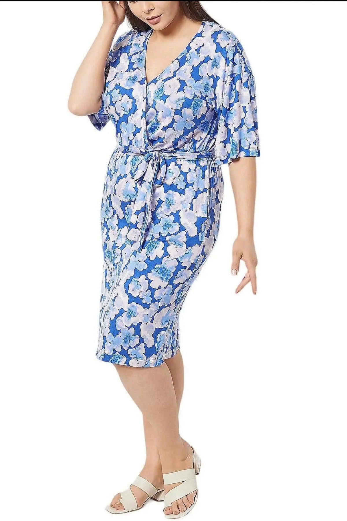 Knit Floral Wrap Dress V3966