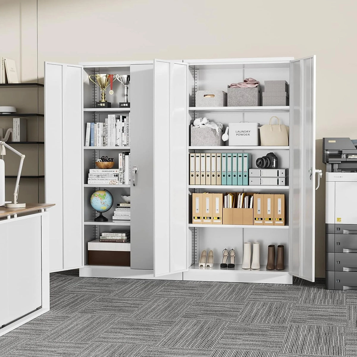 Black Metal Storage Garage Cabinet with Locking Doors and Adjustable Shelves L489962