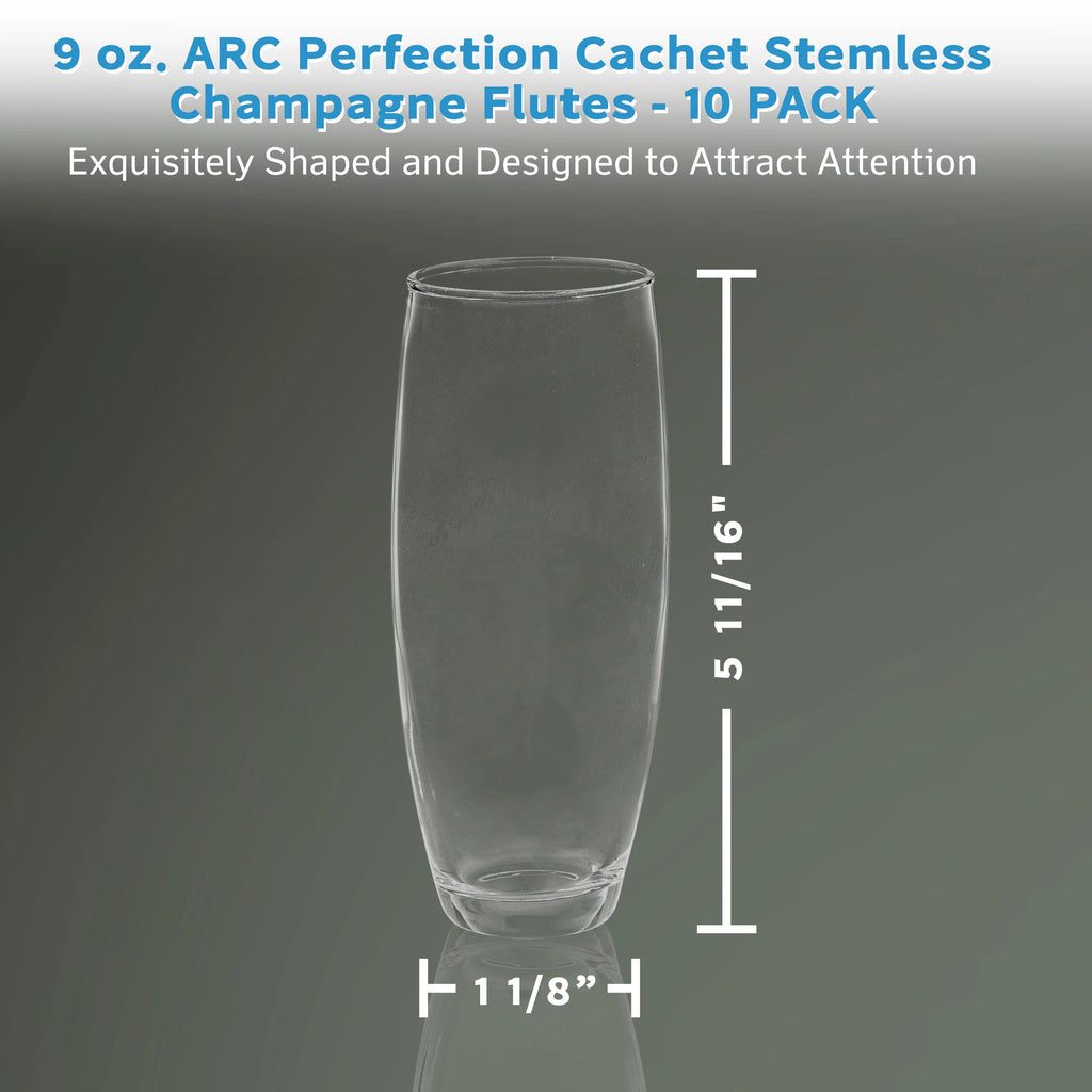 10 ARC Stemless Champagne Flutes Set, 9 oz. Clear V87974