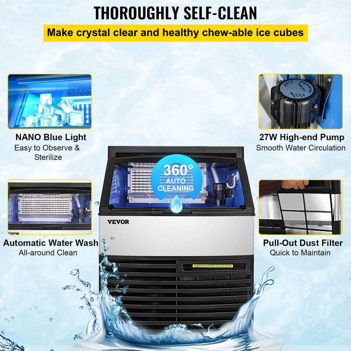 110V Commercial Ice Maker 440lbs/24H Stainless Steel N744402