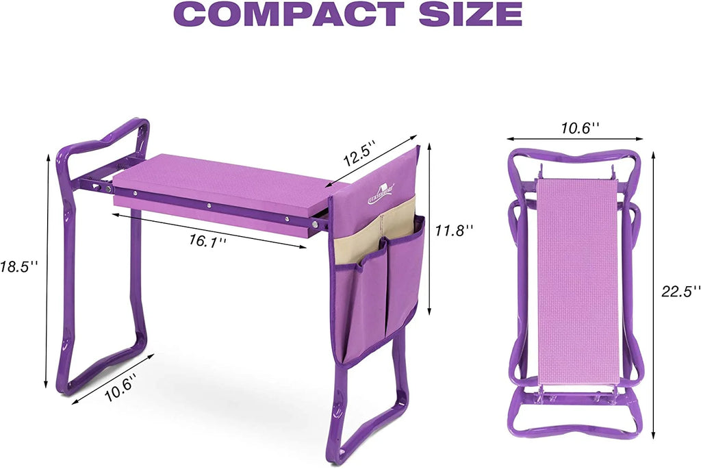 Garden Kneeler and Seat Stool Folding Bench with Tool Pocket and Kneeling Pad L1515