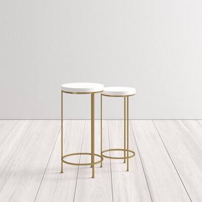 White Metal and Wood 2 Piece Nesting Tables Set N108